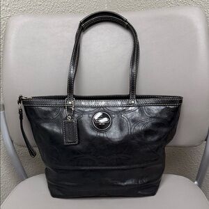 Coach Black Signature Leather Tote